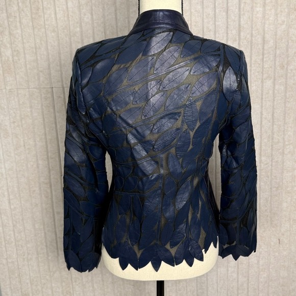 Erin Leather Leaf Cut Lambskin Jacket Womens EU 38 / US M Midnight Navy Turkey - Picture 3 of 14